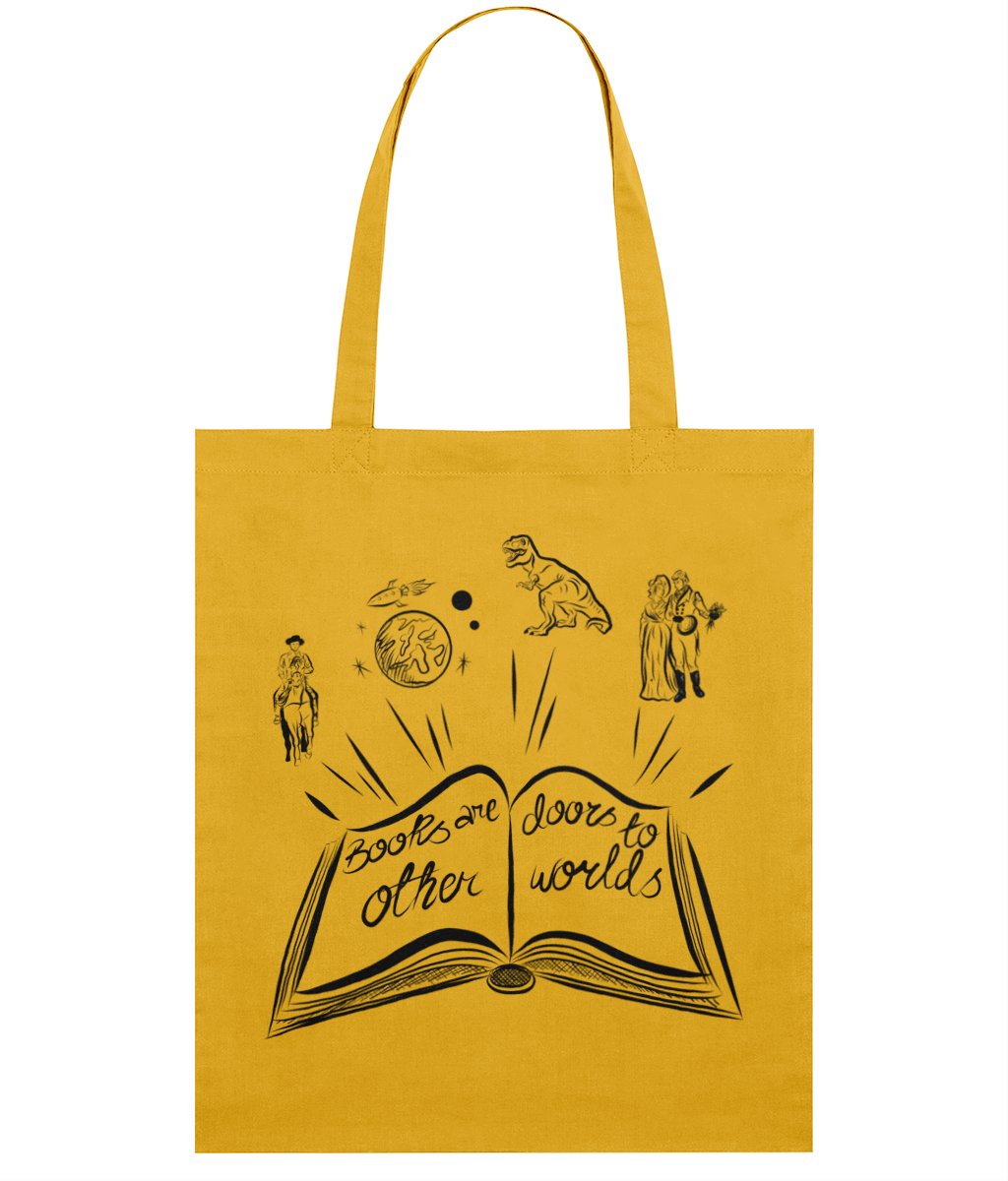 'Books are doors to other worlds' organic cotton tote bag