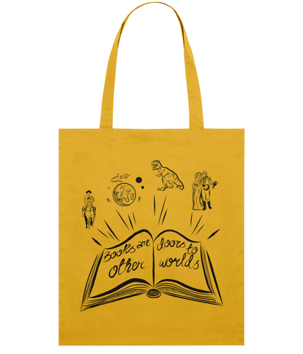 'Books are doors to other worlds' organic cotton tote bag
